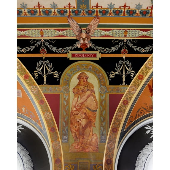 Print: Second Floor, West Corridor. Mural Of Zoology By Walter Shirlaw