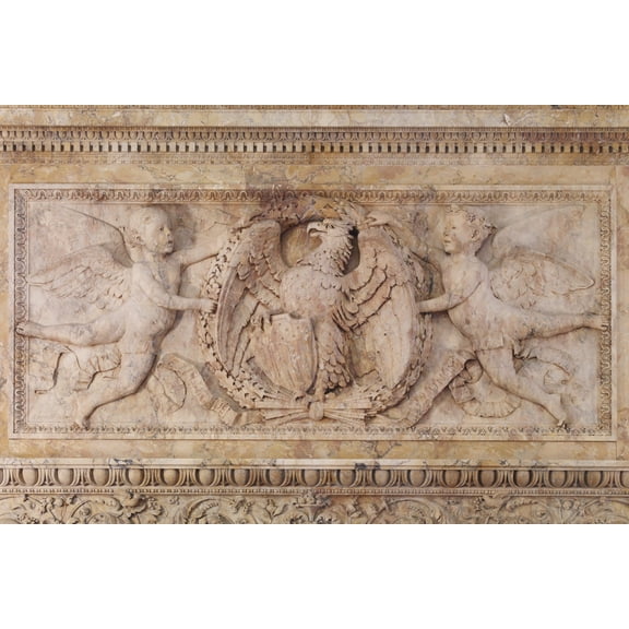 Print: Senate Members Room. Detail Of Carved Mantel Of The Siena Marble