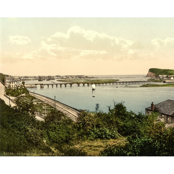 Print: Shaldon Bridge, Teignmouth, England, circa 1890