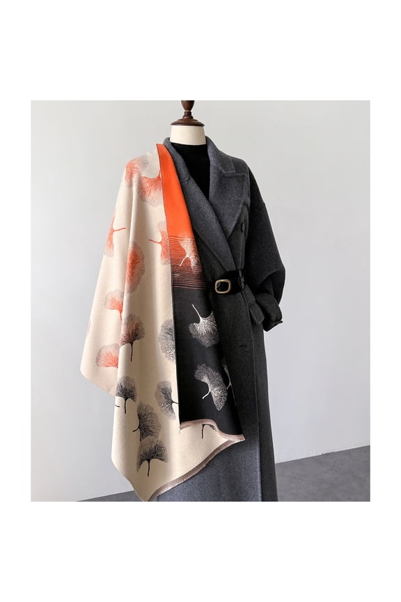 Print Shawl Wrap Poncho Warm Scarf (FreeSize, MultiBlack)