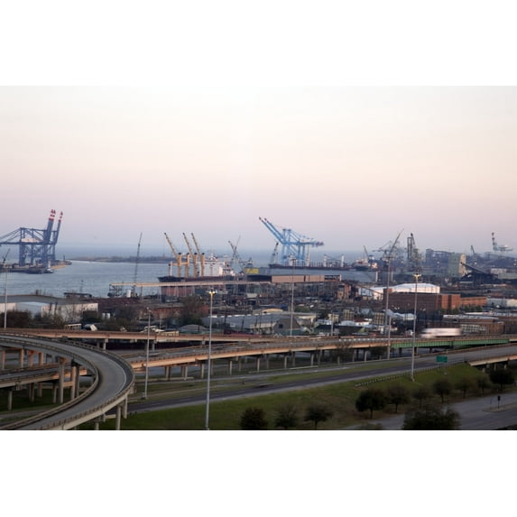 Print: Ship Loading And Highways Converge In Mobile, Alabama, 2010