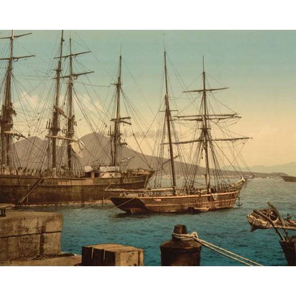 Print: Ships In The Harbor, Naples, Italy, circa 1890