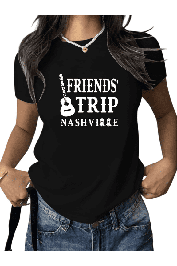 Graphic Tees Shirts Black S-5XL Print Shirt T-shirt Nashville Friends Trip Guitar 2025 Casual Outing Fashion Streetwear Tops