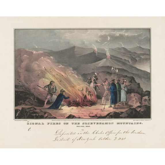Print: Signal Fires On The Slievenamon Mountains - Ireland, 1848