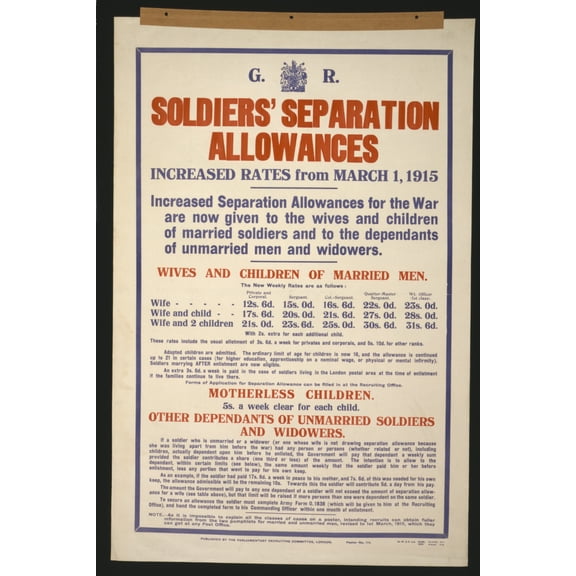 Print: Soldiers' Separation Allowances. Increased Rates From March 1, 1915