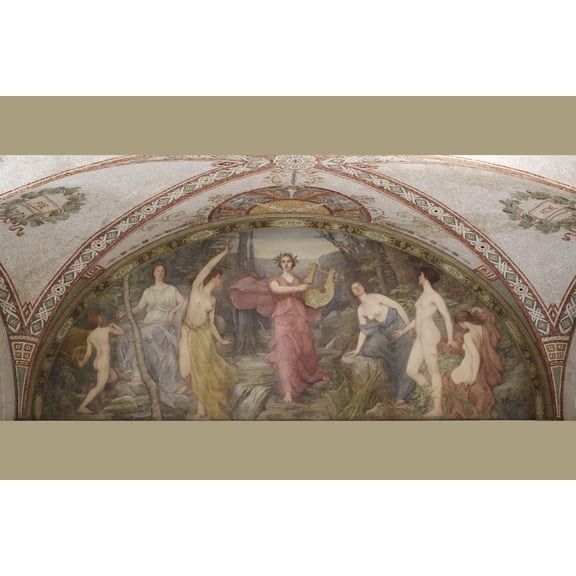 Print: South Corridor, Great Hall. Lyric Poetry Mural By Henry O. Walker
