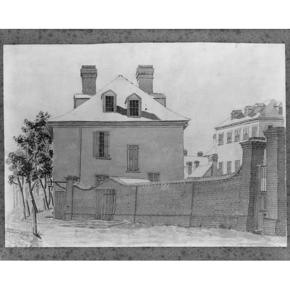 Print: St. Phillips Wall And Gates At 143 Church Street, With City Houses