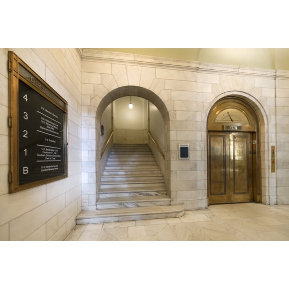 Print: Stairway And Elevator. The Robert S. Vance Federal Building And