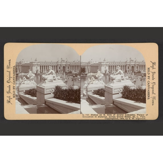 Print: Statue On E. Side Of Grand Cascades, Palace Of Education In