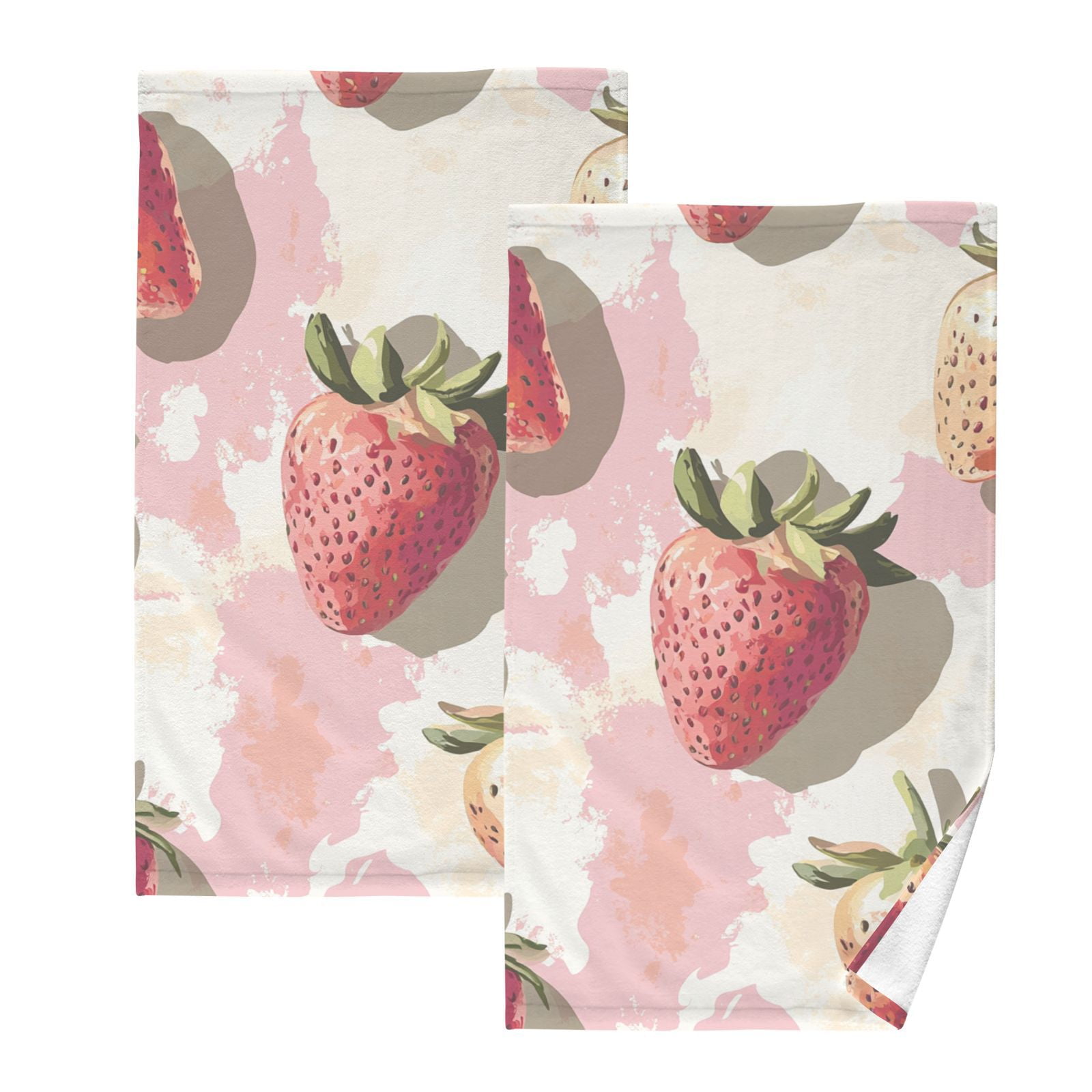 Print Strawberrys Hand Towels Cotton Bath Towels Large Face Towels Absorbent for Bathroom 2 Packs