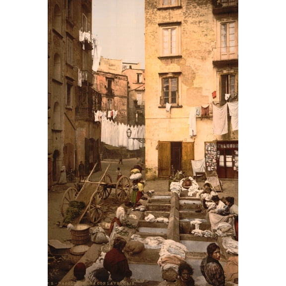 Print: Street With Washerwomen, Naples, Italy, circa 1890