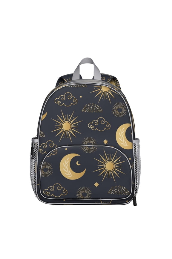 Print Student Backpack – Gothic Celestial Moon Starry Night Astrology Print With Cosmic Mystical Spiritual Golden Witchy Design
