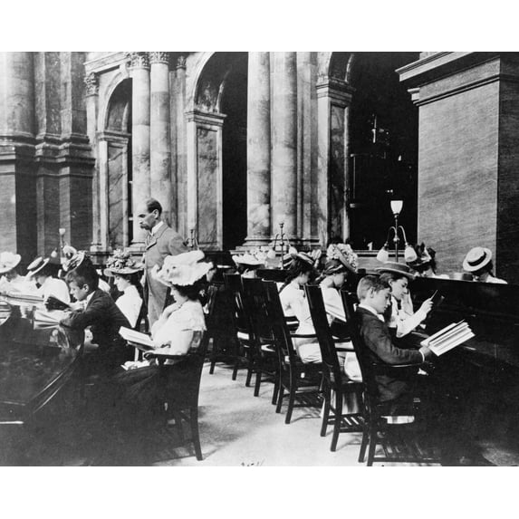 Print: Students In The Reading Room Of The Library Of Congress With The