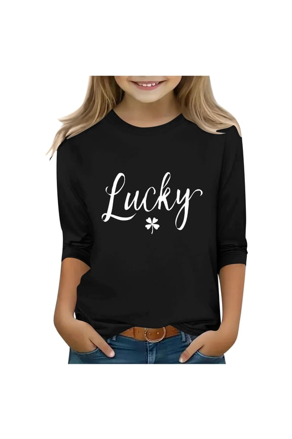 Print T Shirt for Kids Girl Boy Fall Winter Long 3/4 Length Sleeve Boat Neck Happy Gift St Patricks Day Lounge Warm Tops Shirt Child 2026 Clothing Fashion