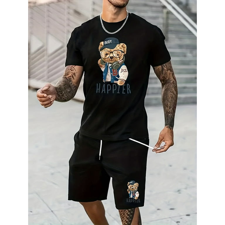 Print T Shirt and Drawstring Shorts Set Summer Men Casual Short Sleeve Shorts Set Men s Summer Pajamas Set