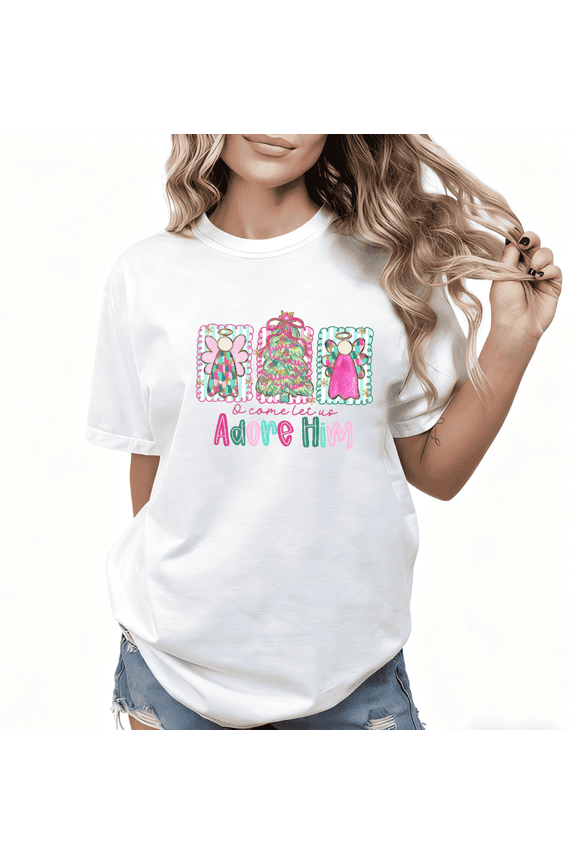 Print T-shirt Festive Angels Tree Short Sleeve Classic White S-5XL Graphic Tees Shirts Breathable Tops