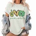 thumbnail image 1 of Festive St. Patrick's Day Graphic Tees White S-5XL Print T shirt Four-Leaf Clover Shirts Peace Love Patty's Day Glitter Short Sleeve Tops, 1 of 5