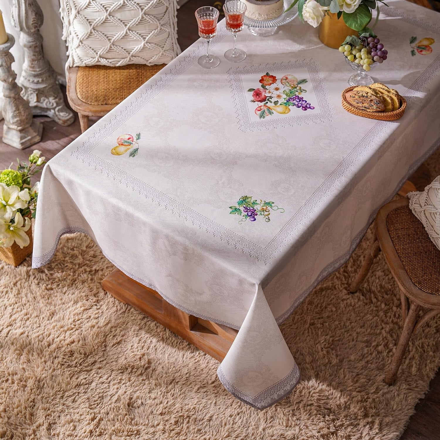 Print Tablecloth Vintage Classic Flower Ribbon Pattern Waterproof ...
