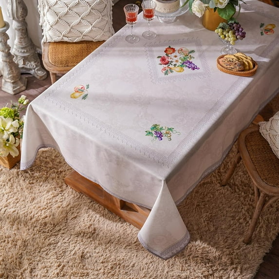 Print Tablecloth Vintage Classic Flower Ribbon Pattern Waterproof Dinner Table Kitchen Coffee Table Garden Wedding Outdoor Indoor (Fruit, 60 x 84 Inch)