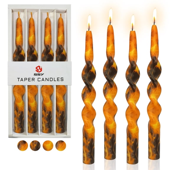Print Taper Candle Spiral Candlesticks - 4pcs Flame Pattern Handmade Twisted Candle Long Candle Sticks 10Inches Flower Tapered Candles for Home Party Wedding Dinner Decoration