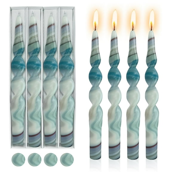 Print Taper Candle Spiral Candlesticks - 4pcs Marble Handmade Twisted Candle Long Candle Sticks 10Inches Flower Tapered Candles for Home Party Wedding Dinner Decoration