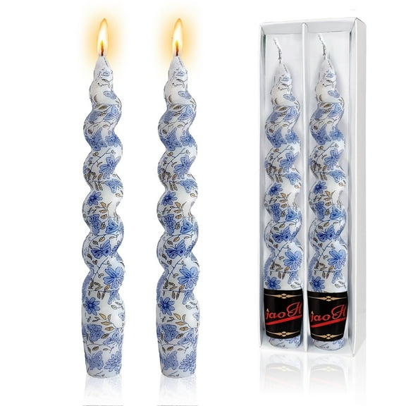 Print Taper Candle Spiral Candlesticks - Set of 2 Handmade Twisted Candle Short Candle Sticks 7.3 inches Tapered Candles for Home Party Wedding Women Gifts