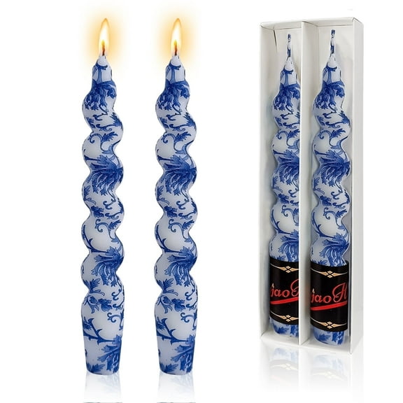 Print Taper Candle Spiral Candlesticks - Set of 2 Handmade Twisted Candle Short Candle Sticks 7.6 inches Tapered Candles for Home Party Wedding Women Gifts