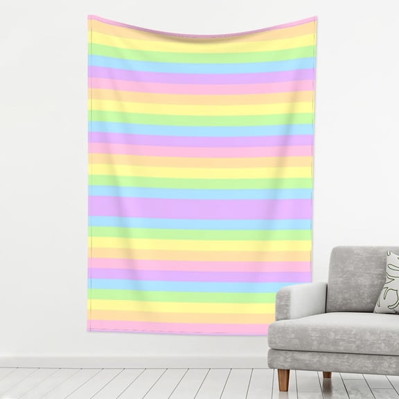 Print Tapestry Pastel Rainbow Striped Tapestry Wall Hanging Decor For Living Room (60" X 80")