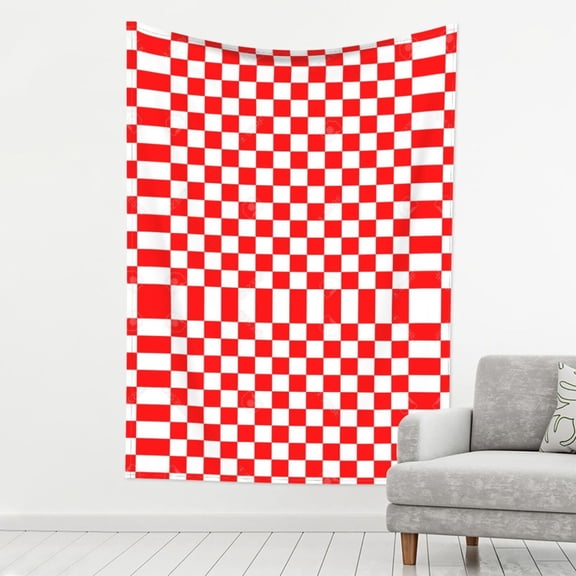 Print Tapestry Red Checkerboard Pattern Tapestry Wall Hanging Decor For Living Room (60" X 80")