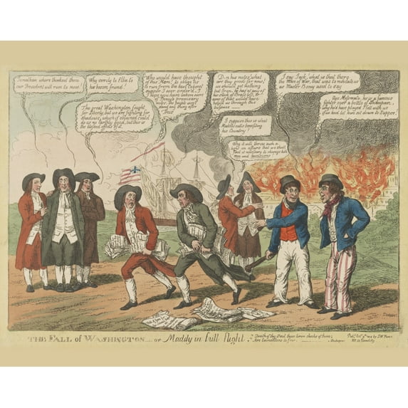 Print: The Fall Of Washington, Or Maddy In Full Flight, 1814