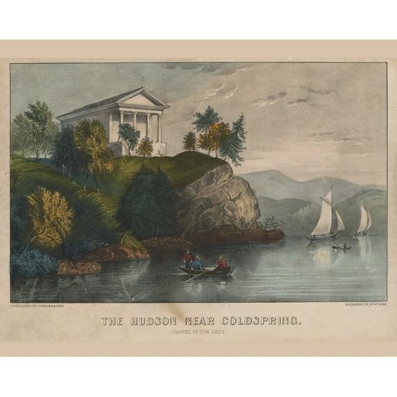 Print: The Hudson Near Coldspring: Chapel Of Our Lady, circa 1856