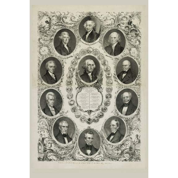 Print: The Presidents Of The United States. Liberty And Union, 1845