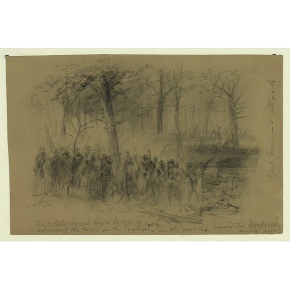 Print: The Rebels Covered By A Ledge Of Rock Repulsing The Troops On The