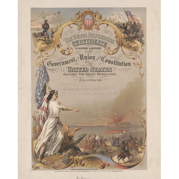 Print: The Union Defenders Certificate In Support & Defense Of The