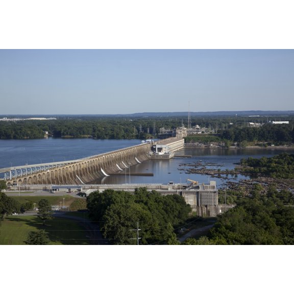 Print: The Wilson Dam Spans The Tennessee River Between Lauderdale County