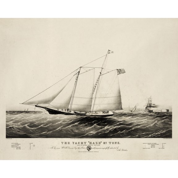 Print: The Yacht Haze 87 Tons: Built By George Steers New York, 1861