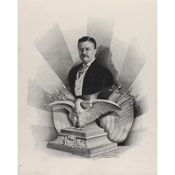 Print: Theodore Roosevelt, Bust Drawing Facing Front, Above An Eagle And