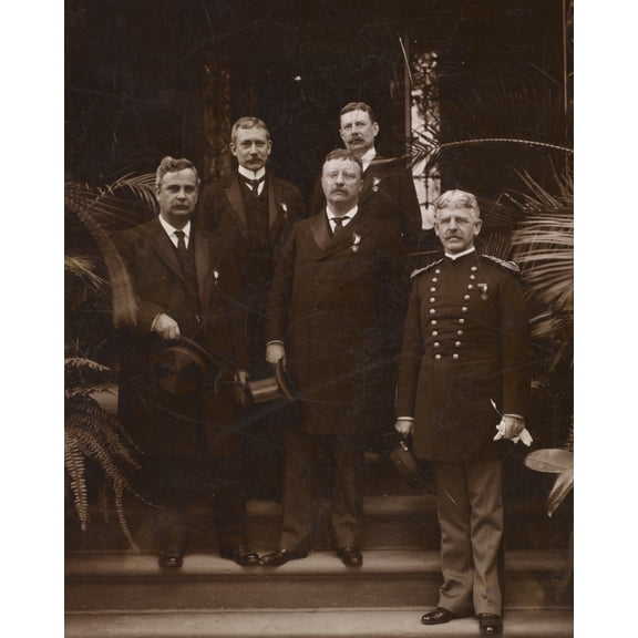 Print: Theodore Roosevelt Posing For A Group Portrait With Four Other