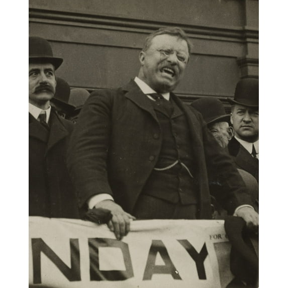 Print: Theodore Roosevelt Speaking With Intensity From Platform, circa 1900