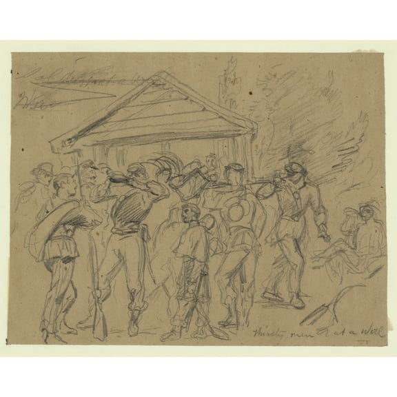 Print: Thirsty Men At A Well, circa 1860