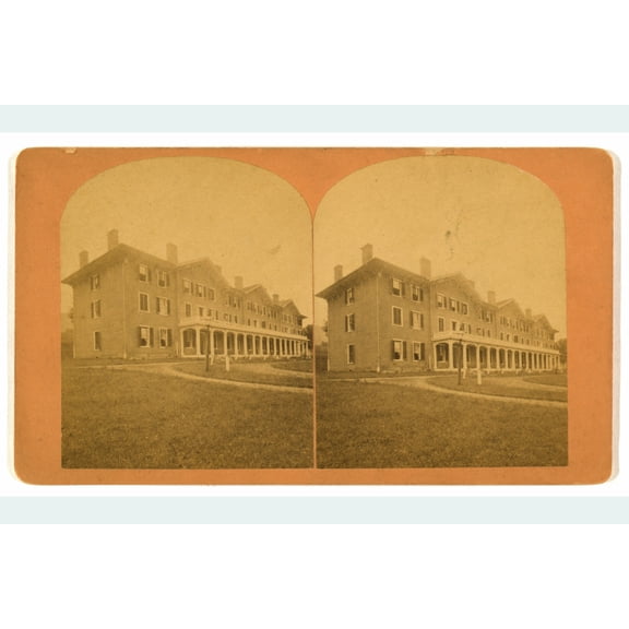 Print: Three-Story Building With Long Front Porch, circa 1870