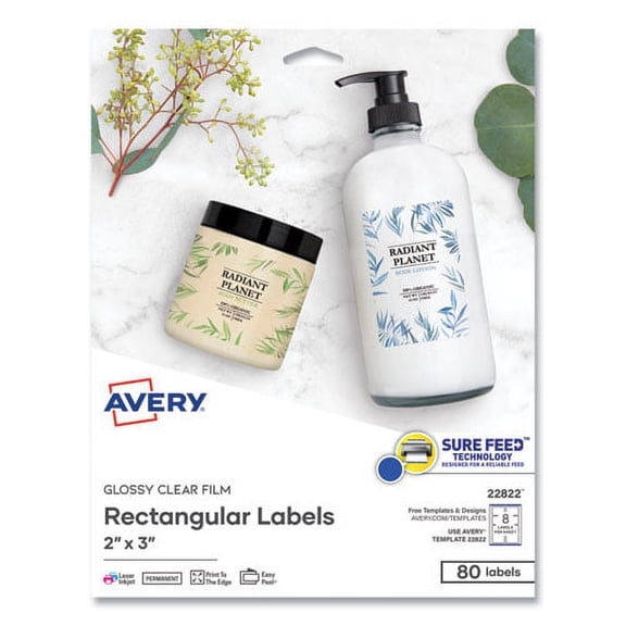 Print-To-The-Edge Labels With Sure Feed And Easy Peel, 2 X 3, Glossy Clear, 80/pack | Bundle of 10 Packs