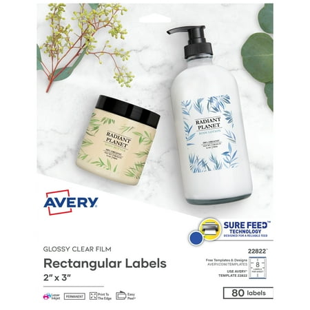Print-To-The-Edge Labels With Sure Feed And Easy Peel, 2 X 3, Glossy Clear, 80/pack | Bundle of 5 Packs