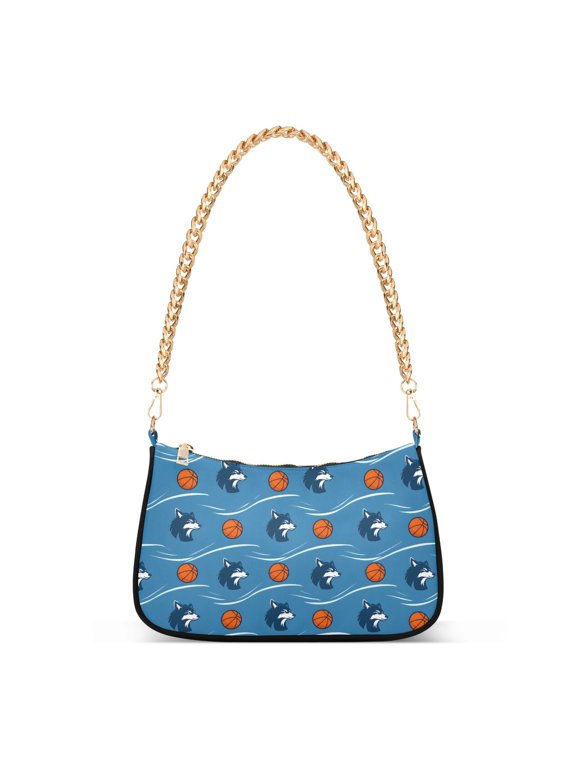 Print Tote Bag for Women Blue Wolf Shoulder Bag Shoulder Handbags Chain Strap