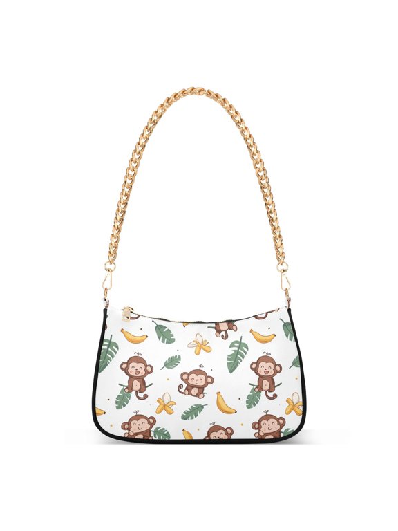 Print Tote Bag for Women Cartoon Monkey Shoulder Bag Shoulder Handbags Chain Strap