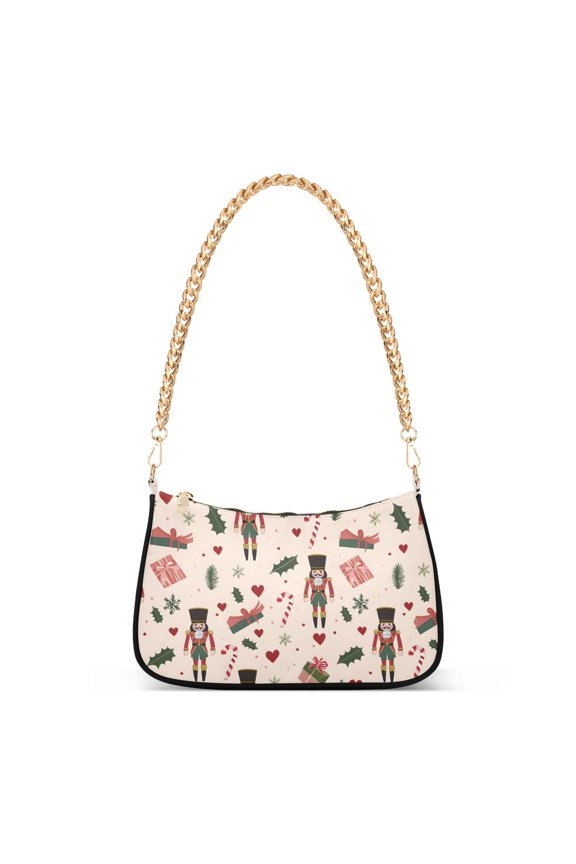 Print Tote Bag for Women Christmas Nutcracker Leave Heart Snowflake Shoulder Bag Shoulder Handbags Chain Strap