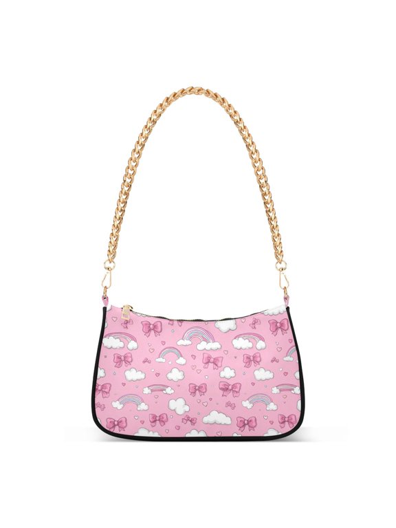Print Tote Bag for Women Clouds Love Rainbow Bow Shoulder Bag Shoulder Handbags Chain Strap