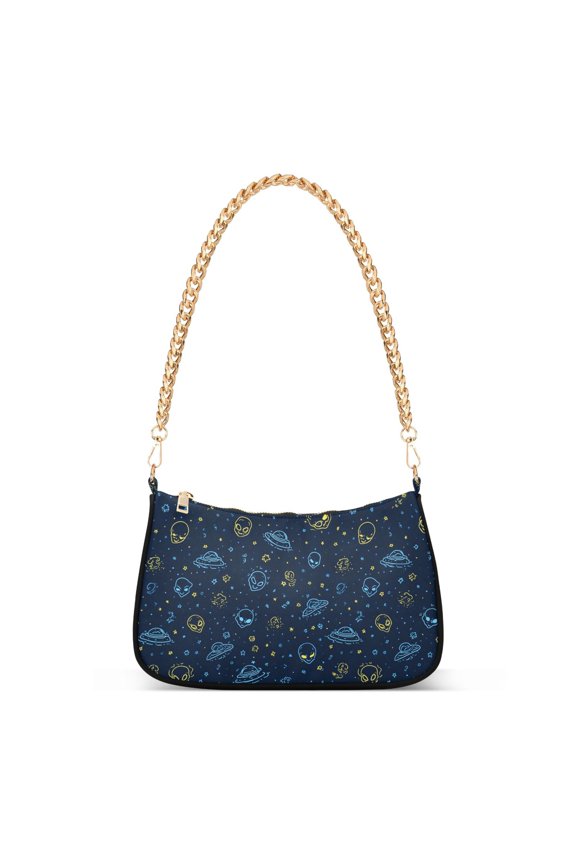 Print Tote Bag for Women Cute Alien Face Shoulder Bag Shoulder Handbags Chain Strap