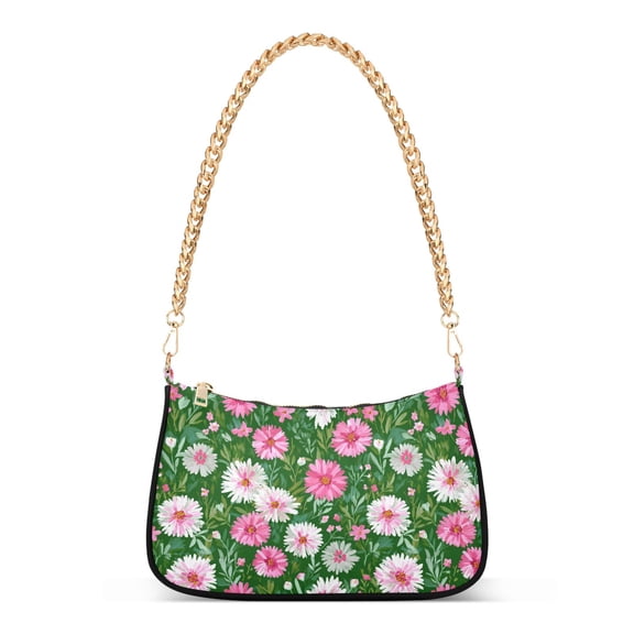 Print Tote Bag for Women Daisy Pink and White Shoulder Bag Shoulder Handbags Chain Strap