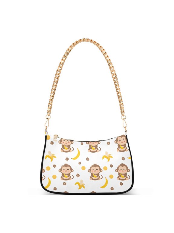 Print Tote Bag for Women Monkey Banana Shoulder Bag Shoulder Handbags Chain Strap